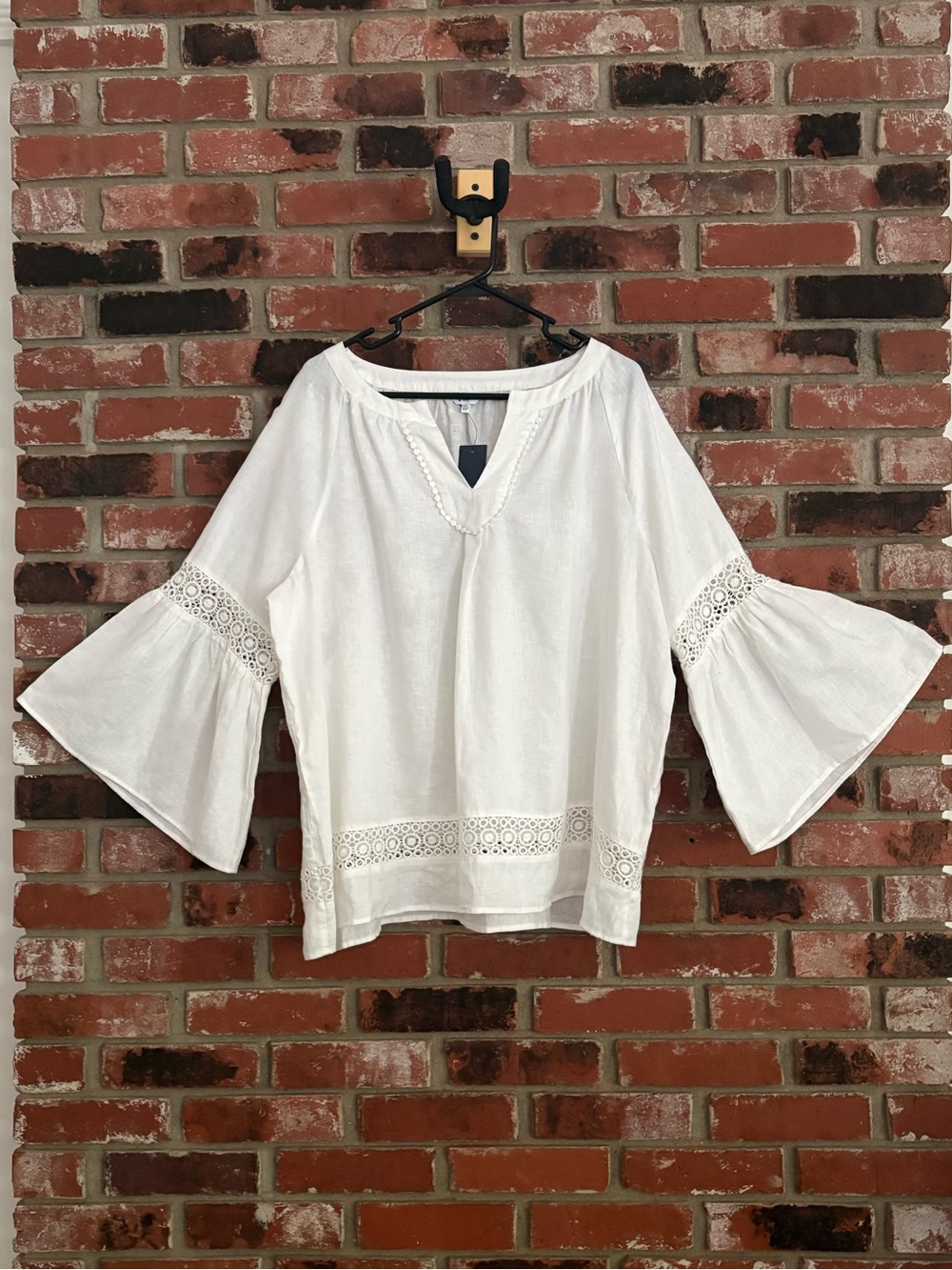 Crown & Ivy White Linen Boho Top Crochet Trim Casual Resortwear Size XXL